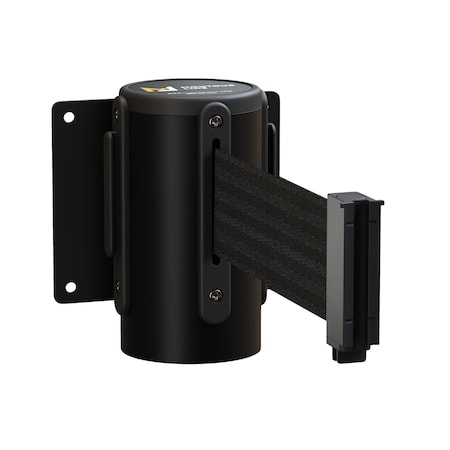 Montour Line Retractable Belt Barrier Wall Mount Black Case Fixed 14ft. Black Belt MWM150-BK-BK-F-S-140